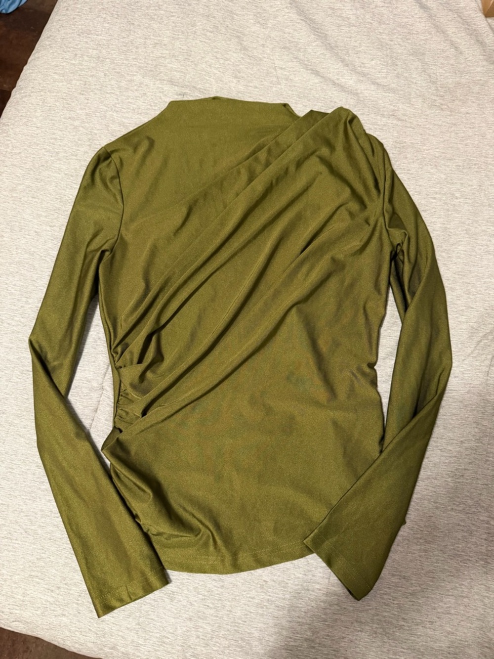 SHEIN Olive Green Long Sleeve Draped Top